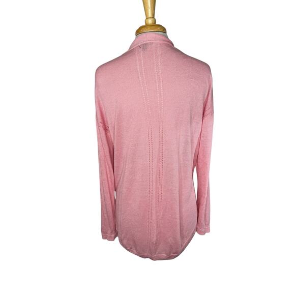 TALBOTS Soft Pink Linen Blend Eyelet Knit Open Cardigan Size Large Womens Curve - Picture 3 of 10